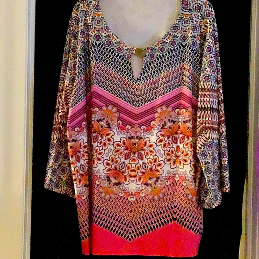 Ladies 1XL Long Sleeve Pink Multicolored 3/4 Length Sleeve Top